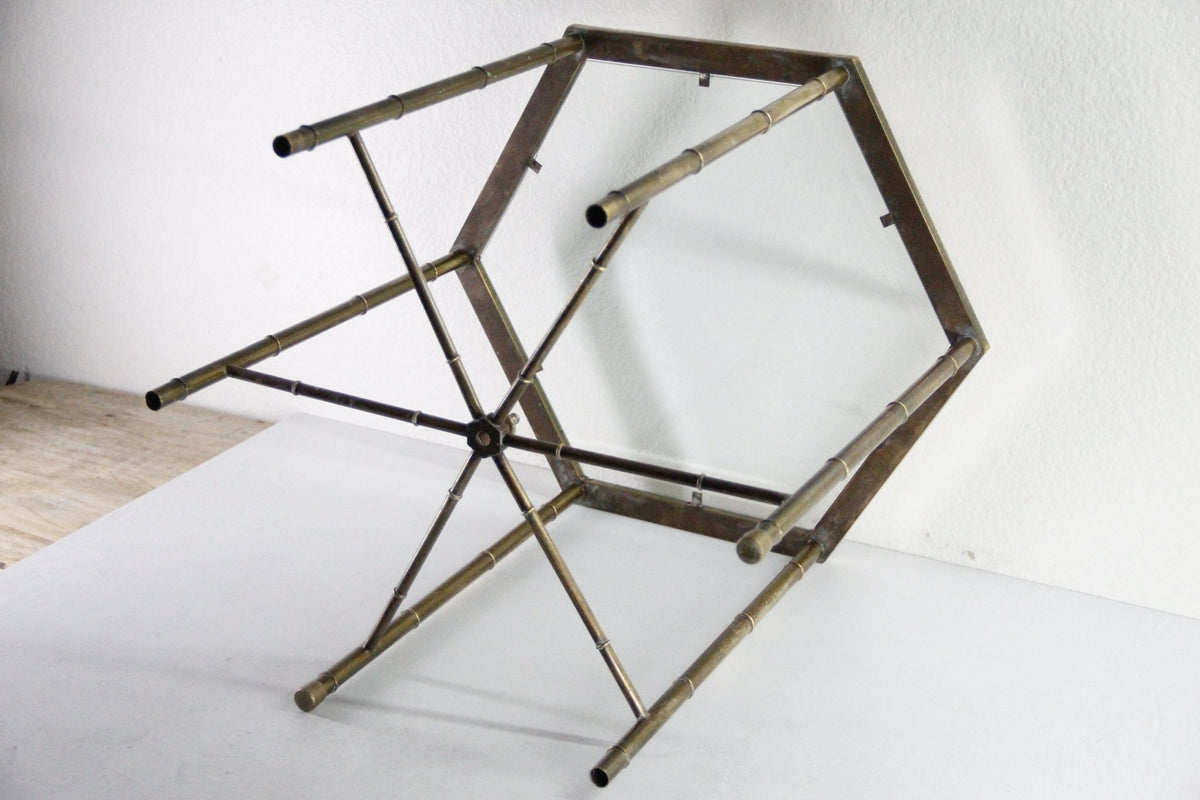 Vintage Mastercraft Brass Side Table | Faux Bamboo Hexagon Glass - Debra Hall Lifestyle
