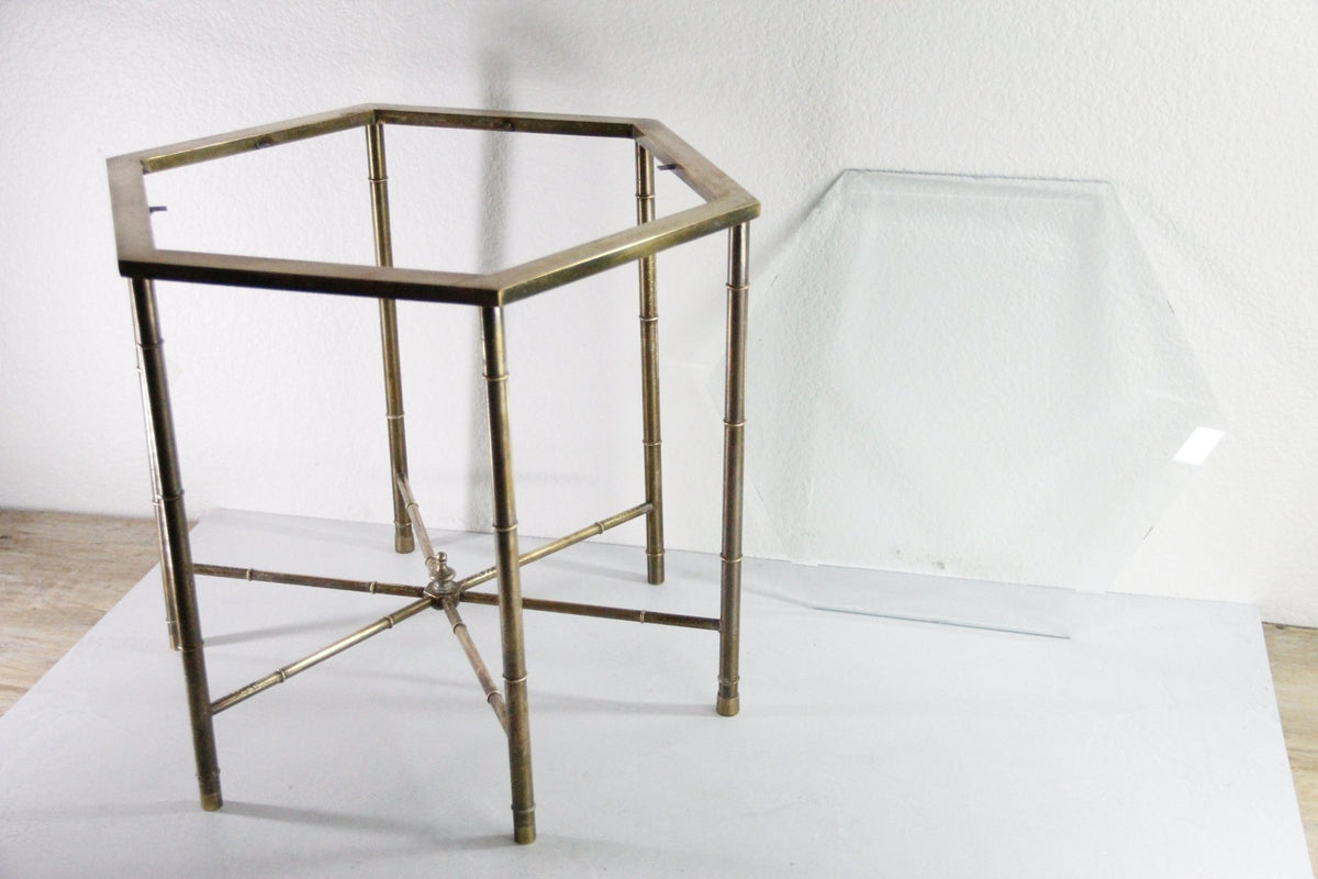 Vintage Mastercraft Brass Side Table | Faux Bamboo Hexagon Glass - Debra Hall Lifestyle