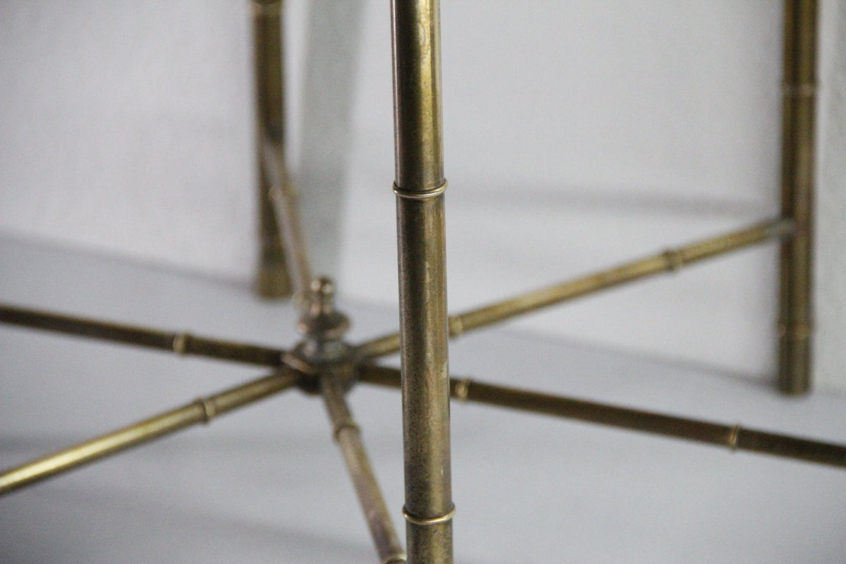 Vintage Mastercraft Brass Side Table | Faux Bamboo Hexagon Glass - Debra Hall Lifestyle
