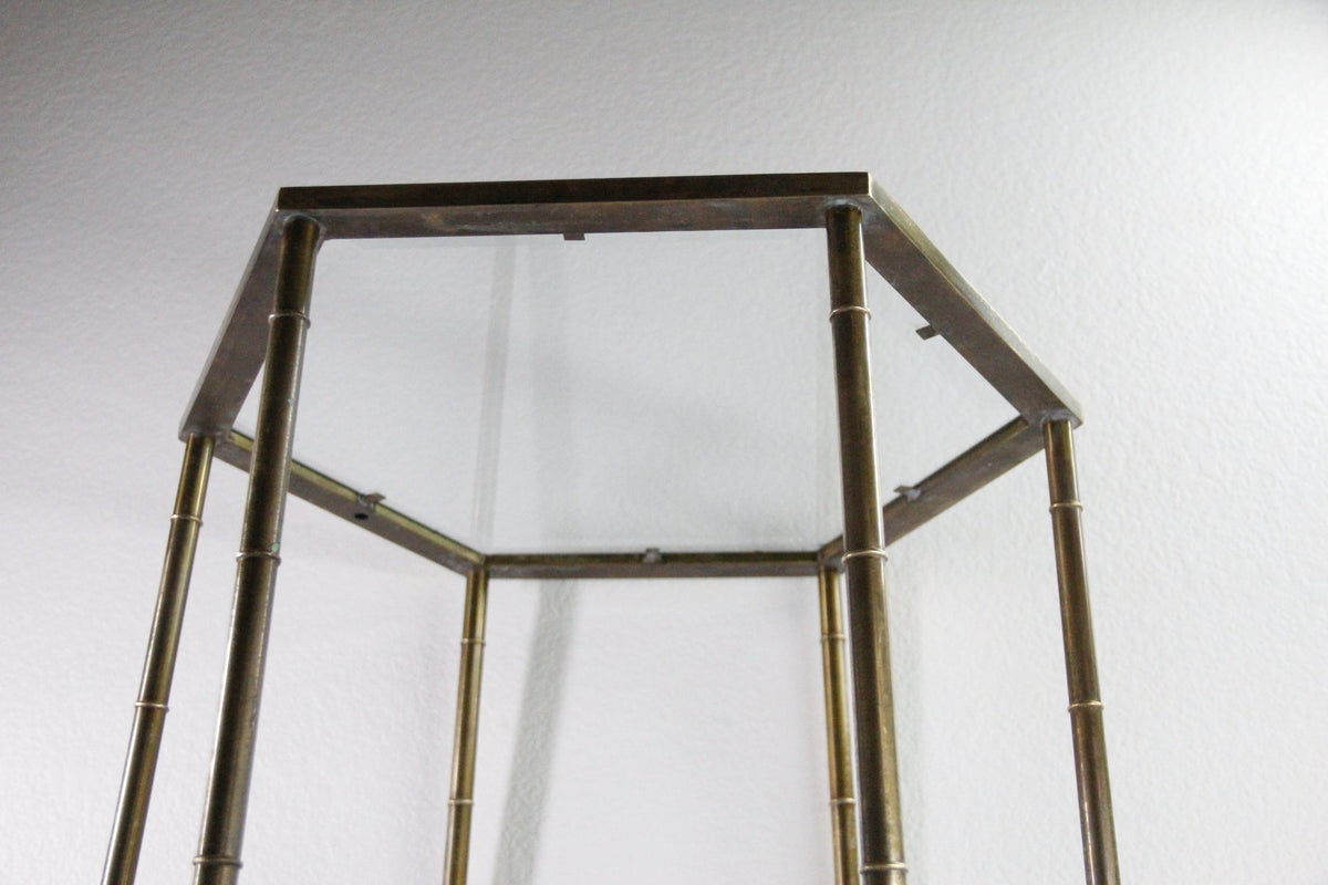 Vintage Mastercraft Brass Side Table | Faux Bamboo Hexagon Glass - Debra Hall Lifestyle