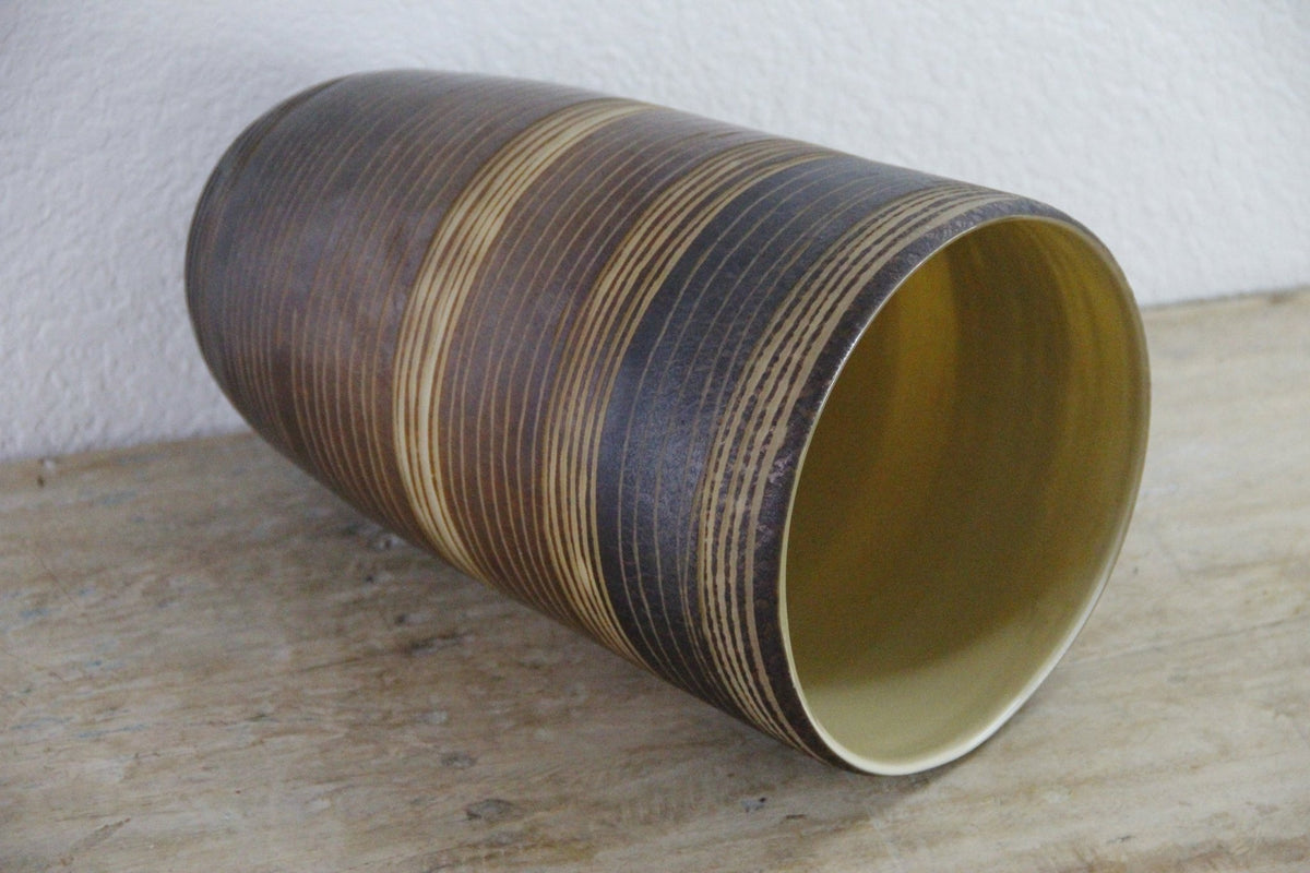 Vintage MCM Cased Art Glass Vase Incised Striped Vessel - Debra Hall Lifestyle