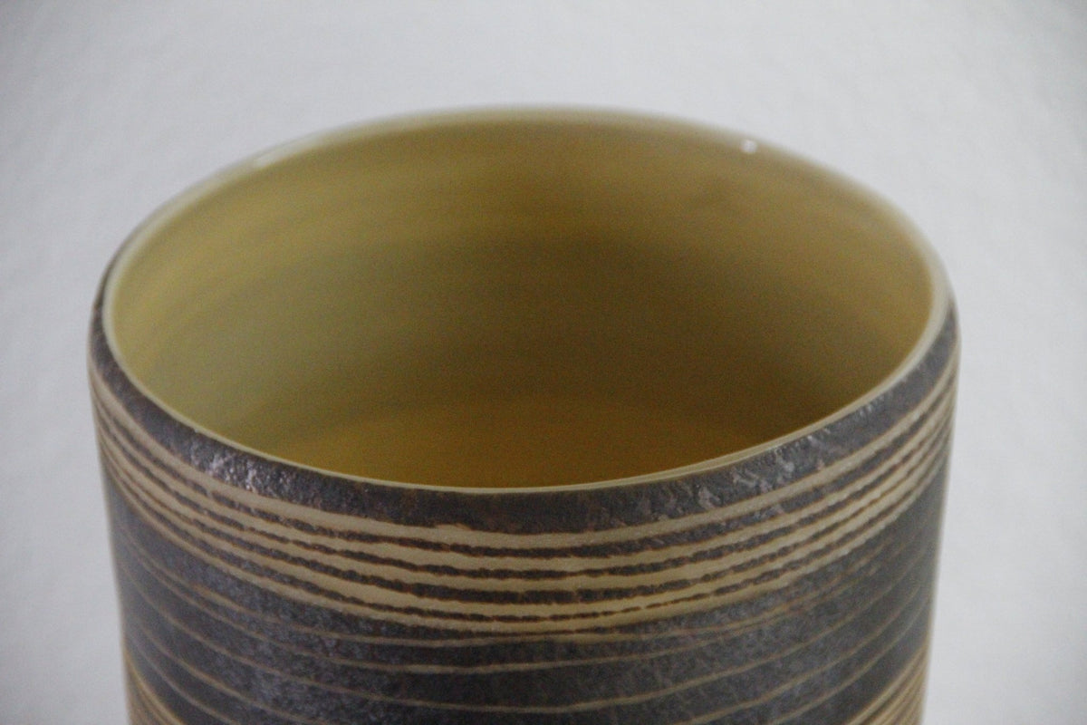 Vintage MCM Cased Art Glass Vase Incised Striped Vessel - Debra Hall Lifestyle