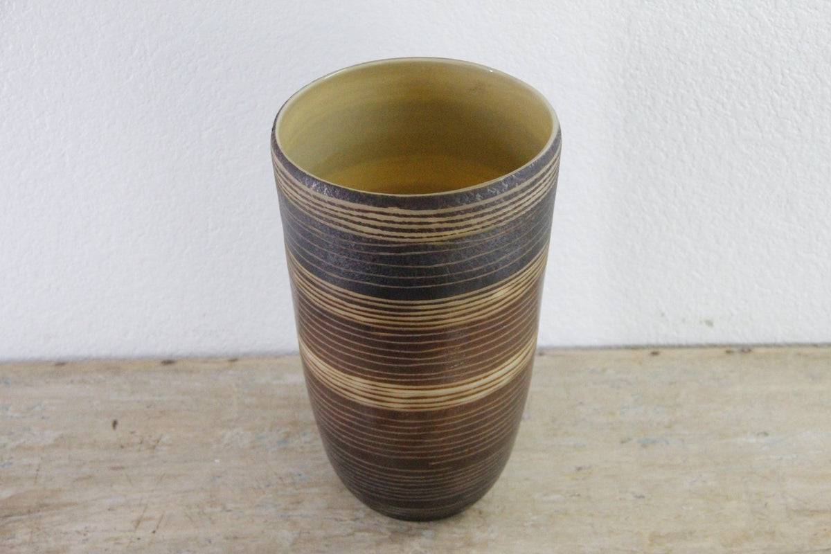 Vintage MCM Cased Art Glass Vase Incised Striped Vessel - Debra Hall Lifestyle