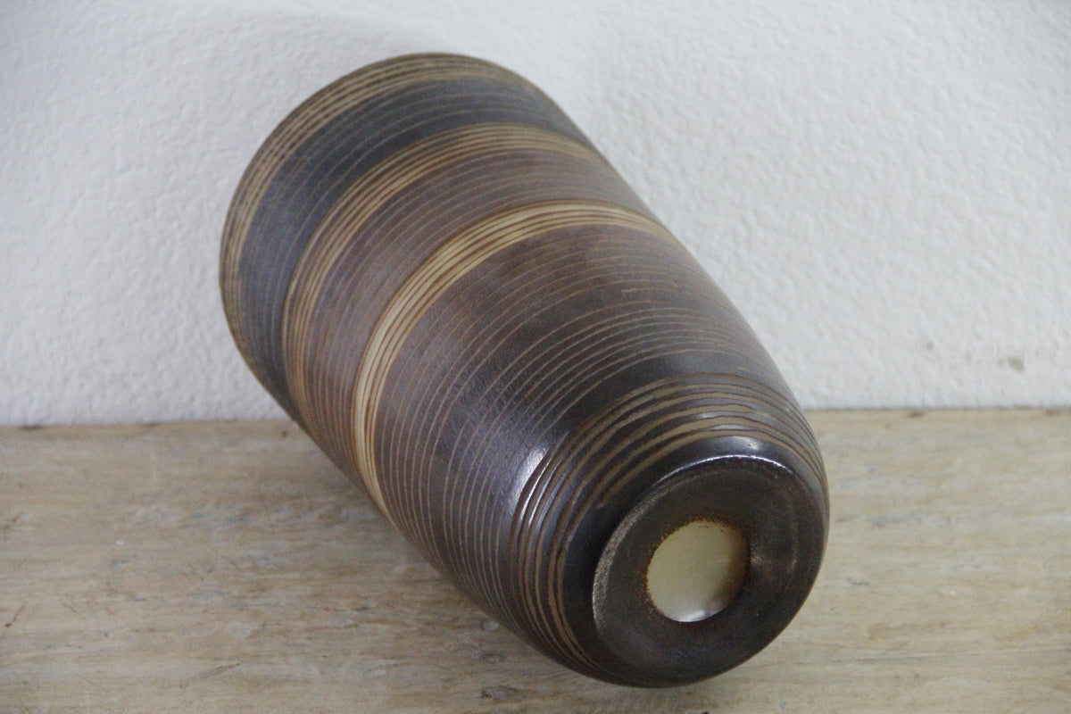 Vintage MCM Cased Art Glass Vase Incised Striped Vessel - Debra Hall Lifestyle