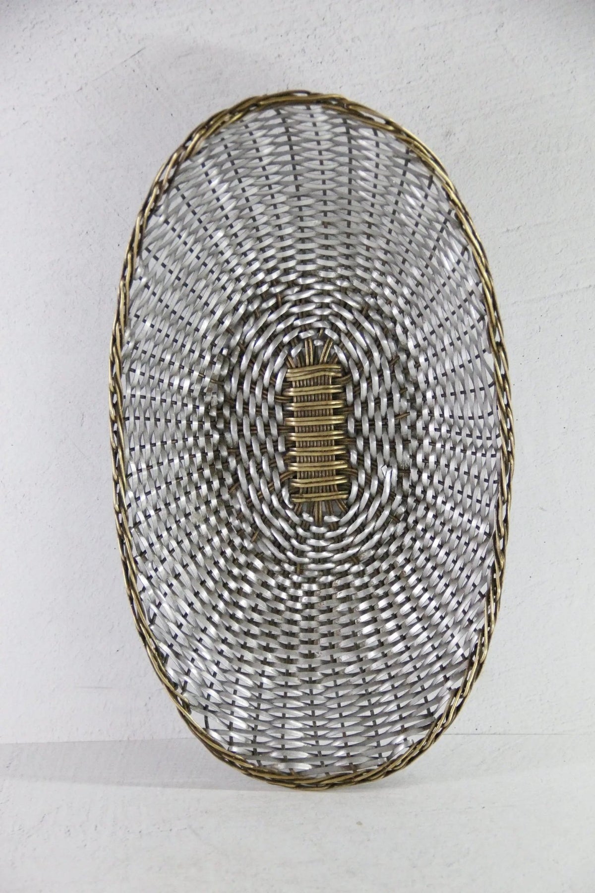 Vintage Metal Basket | Oval Woven Brass and Silver Bread Basket - Debra Hall Lifestyle