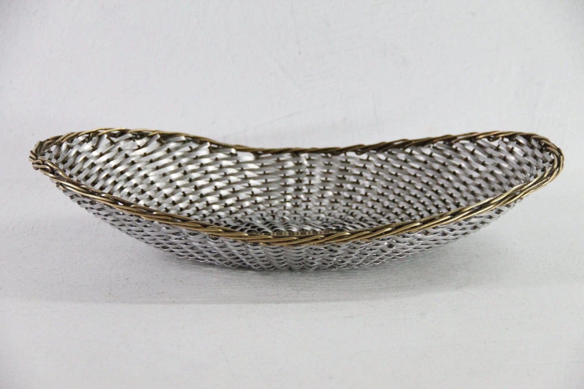 Vintage Metal Basket | Oval Woven Brass and Silver Bread Basket - Debra Hall Lifestyle