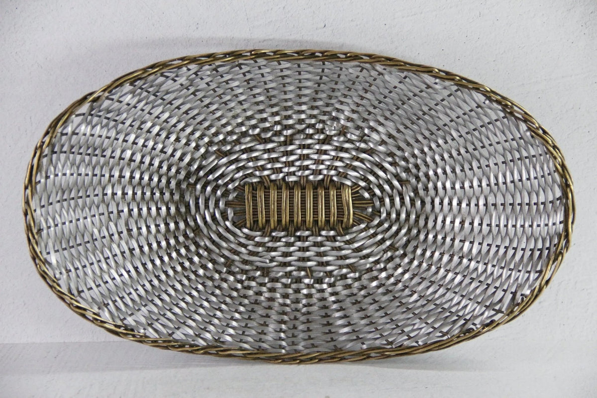 Vintage Metal Basket | Oval Woven Brass and Silver Bread Basket - Debra Hall Lifestyle