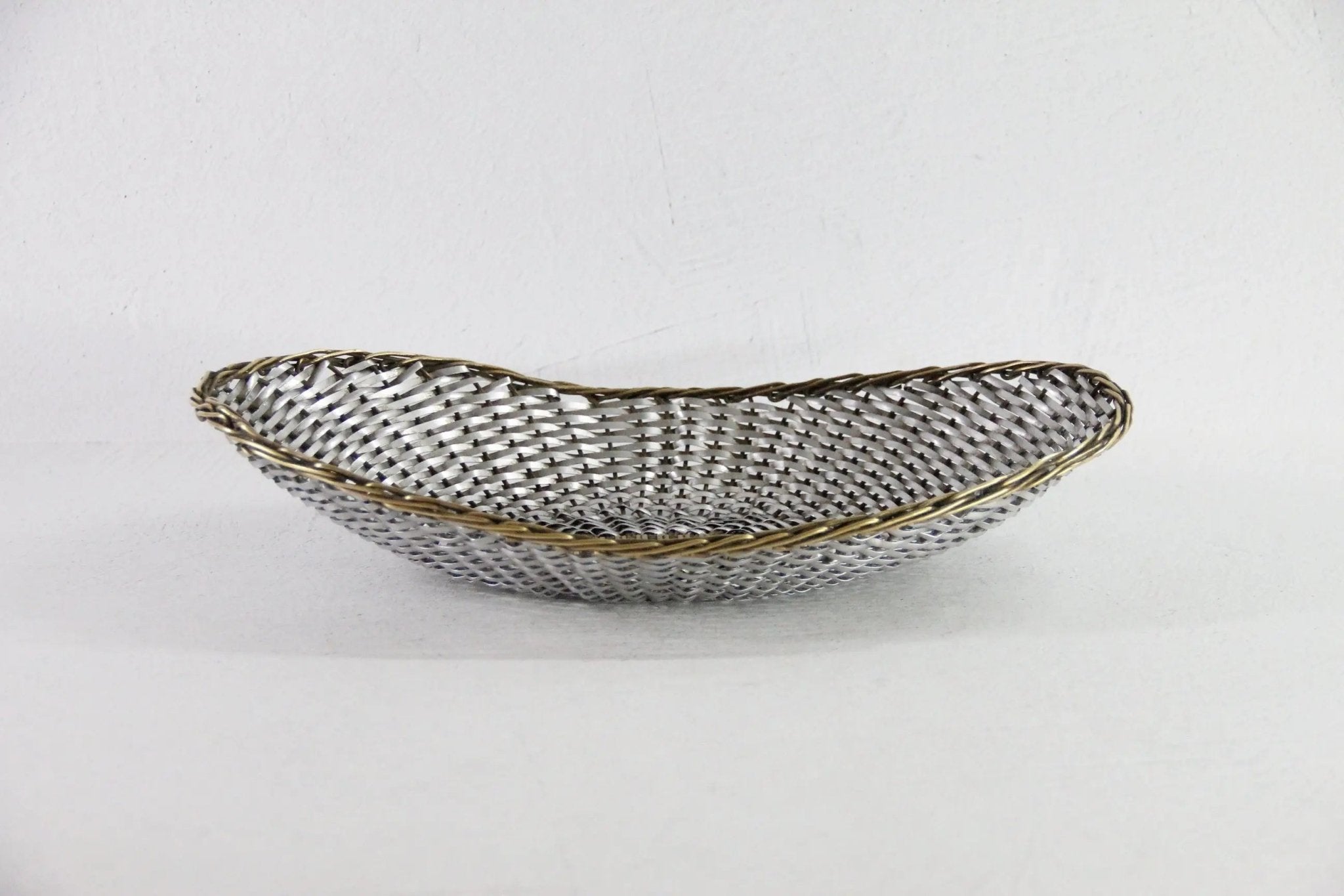 Vintage Metal Basket | Oval Woven Brass and Silver Bread Basket - Debra Hall Lifestyle