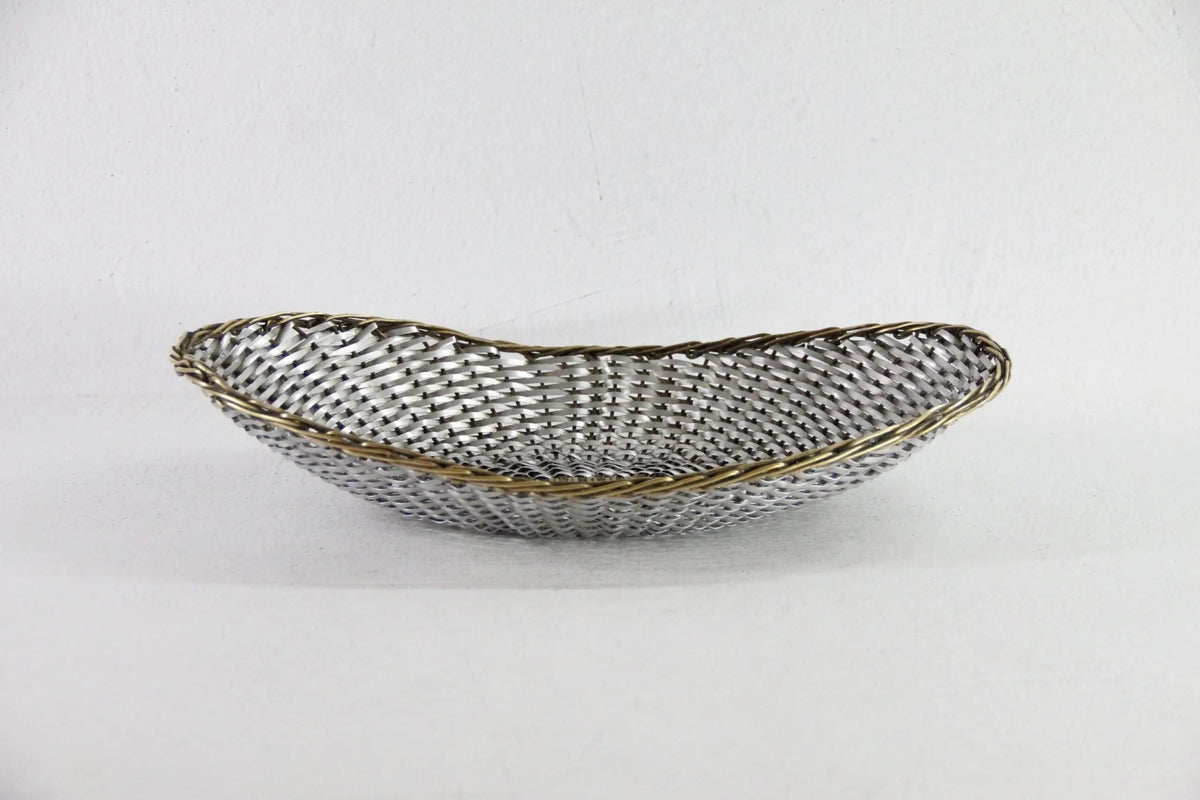 Vintage Metal Basket | Oval Woven Brass and Silver Bread Basket - Debra Hall Lifestyle