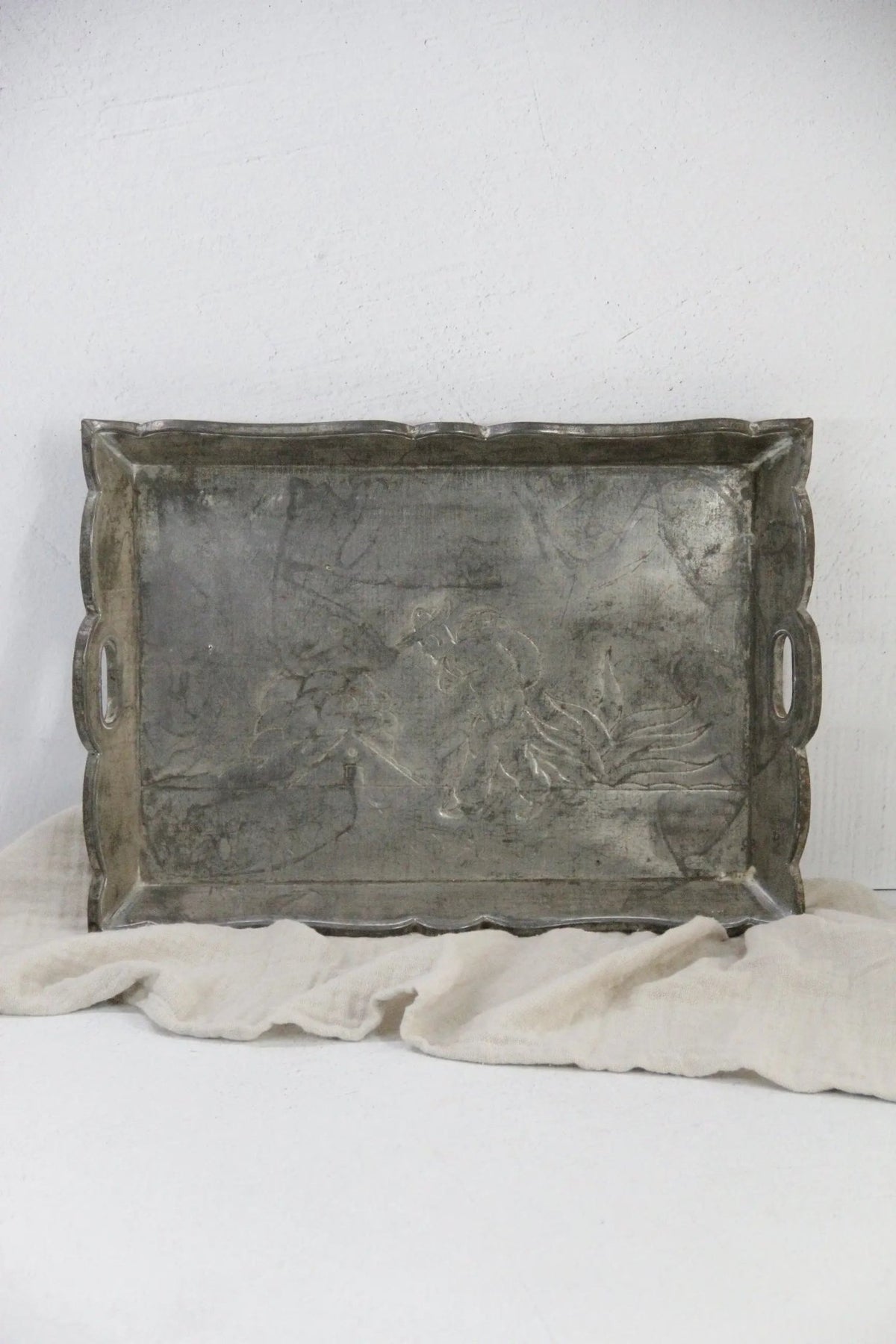 Vintage Mexican Folk Art Tray | Silver Tin Embossed - Debra Hall Lifestyle