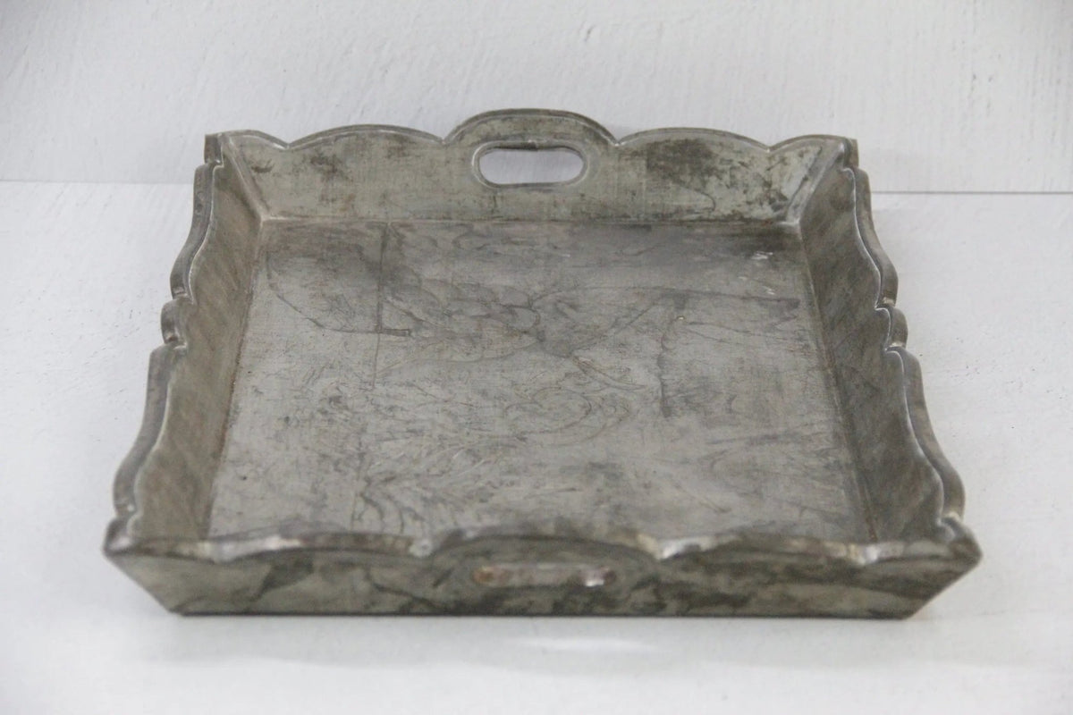 Vintage Mexican Folk Art Tray | Silver Tin Embossed - Debra Hall Lifestyle