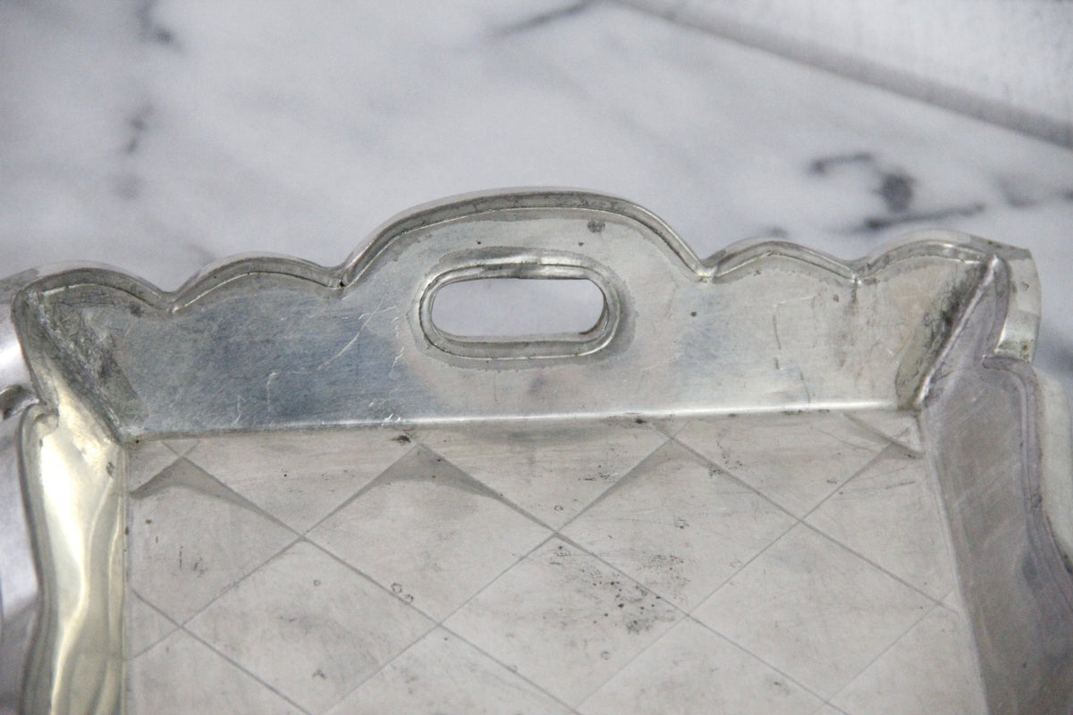 Vintage Mexican Tin Tray | Quilted Metal Over Wood Serving Tray - Debra Hall Lifestyle