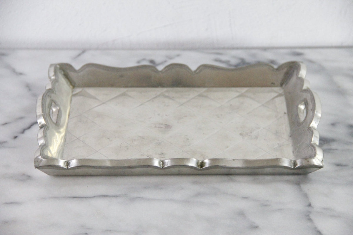 Vintage Mexican Tin Tray | Quilted Metal Over Wood Serving Tray - Debra Hall Lifestyle