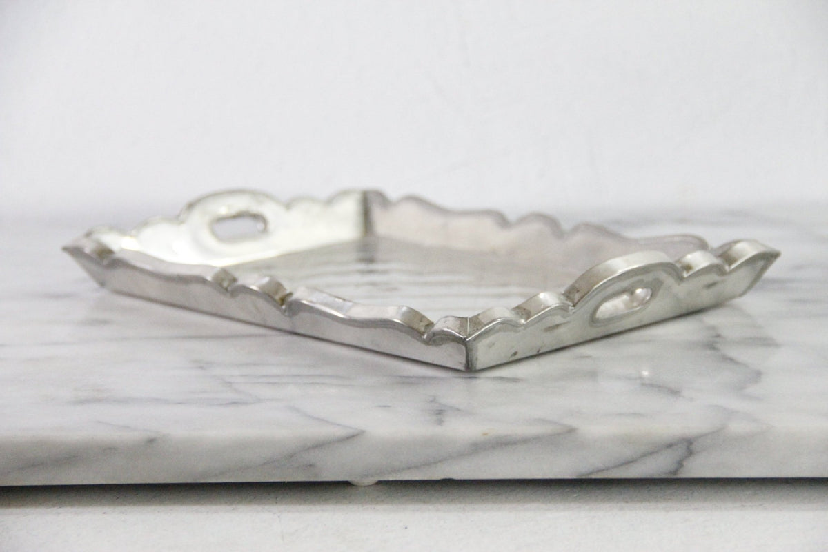 Vintage Mexican Tin Tray | Quilted Metal Over Wood Serving Tray - Debra Hall Lifestyle