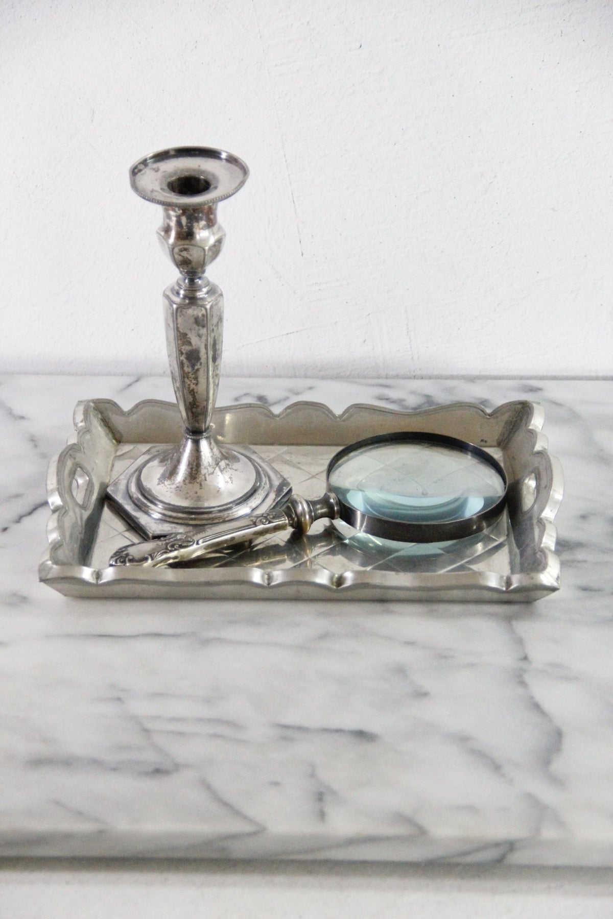 Vintage Mexican Tin Tray | Quilted Metal Over Wood Serving Tray - Debra Hall Lifestyle