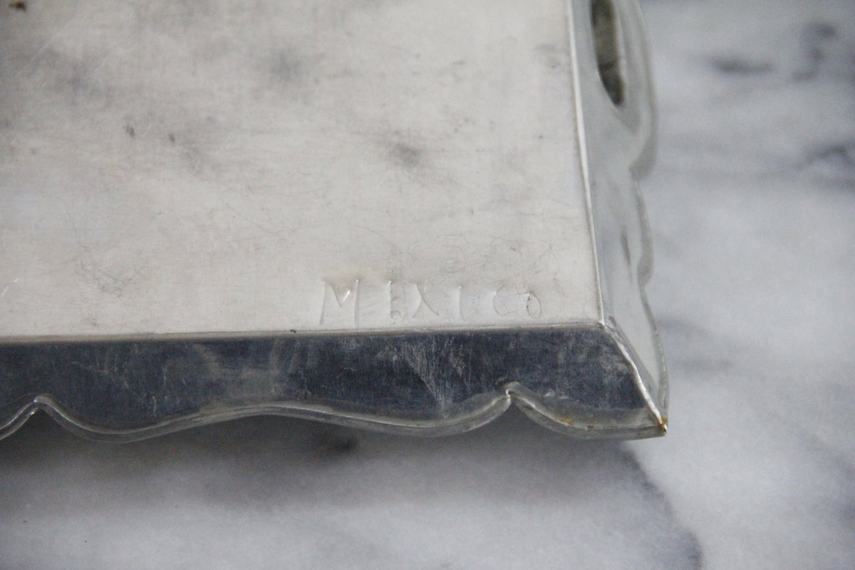 Vintage Mexican Tin Tray | Quilted Metal Over Wood Serving Tray - Debra Hall Lifestyle