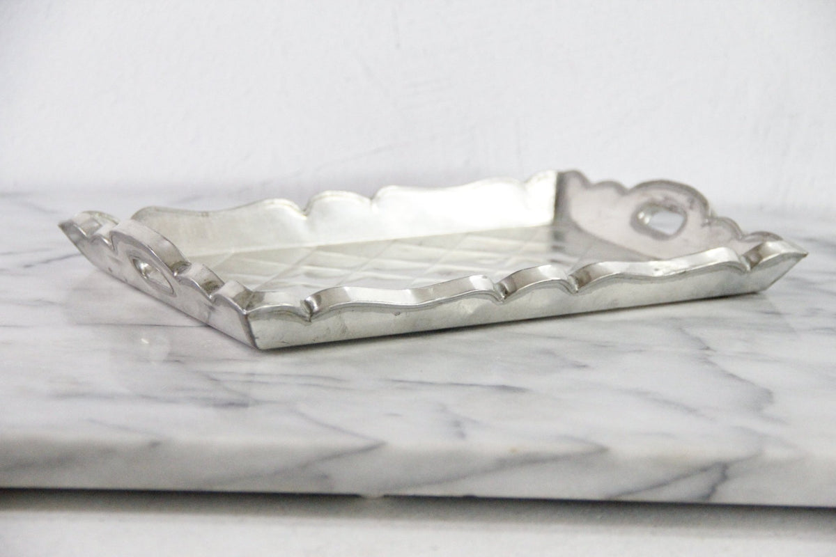 Vintage Mexican Tin Tray | Quilted Metal Over Wood Serving Tray - Debra Hall Lifestyle