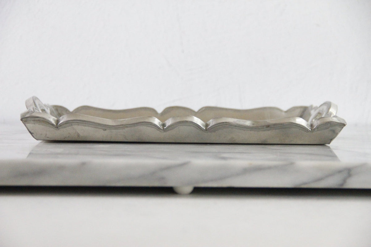 Vintage Mexican Tin Tray | Quilted Metal Over Wood Serving Tray - Debra Hall Lifestyle