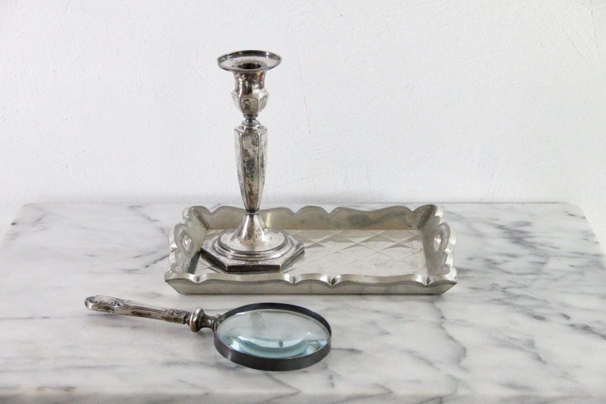 Vintage Mexican Tin Tray | Quilted Metal Over Wood Serving Tray - Debra Hall Lifestyle