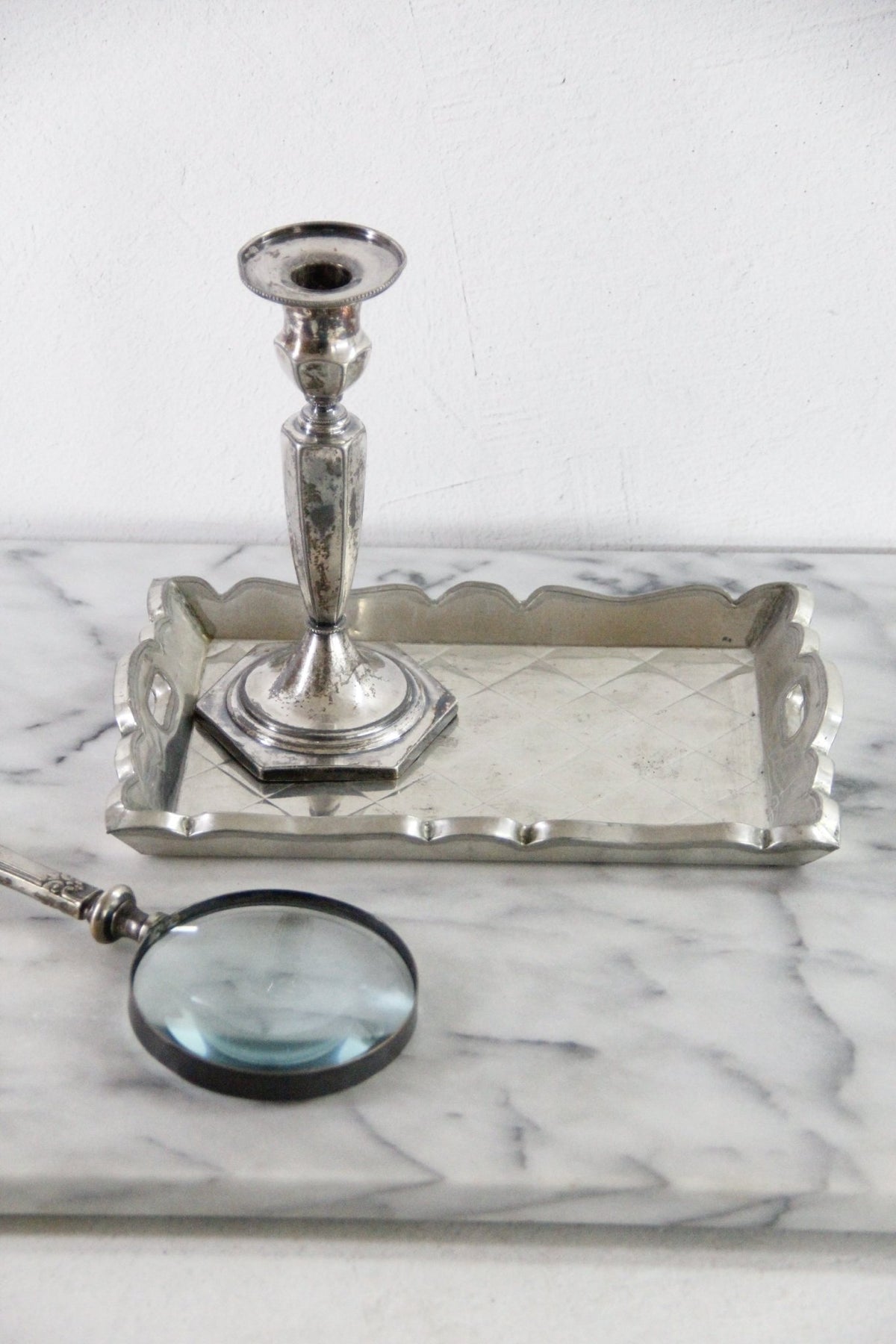 Vintage Mexican Tin Tray | Quilted Metal Over Wood Serving Tray - Debra Hall Lifestyle