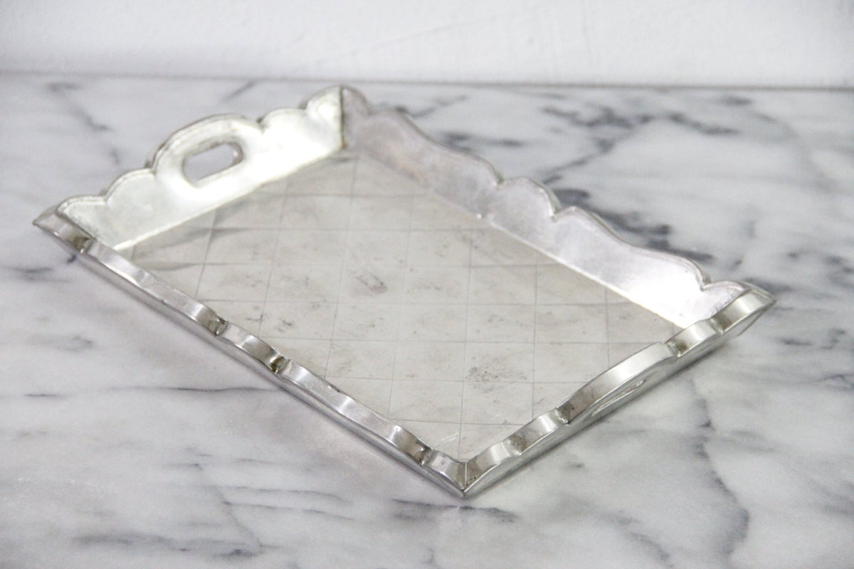 Vintage Mexican Tin Tray | Quilted Metal Over Wood Serving Tray - Debra Hall Lifestyle