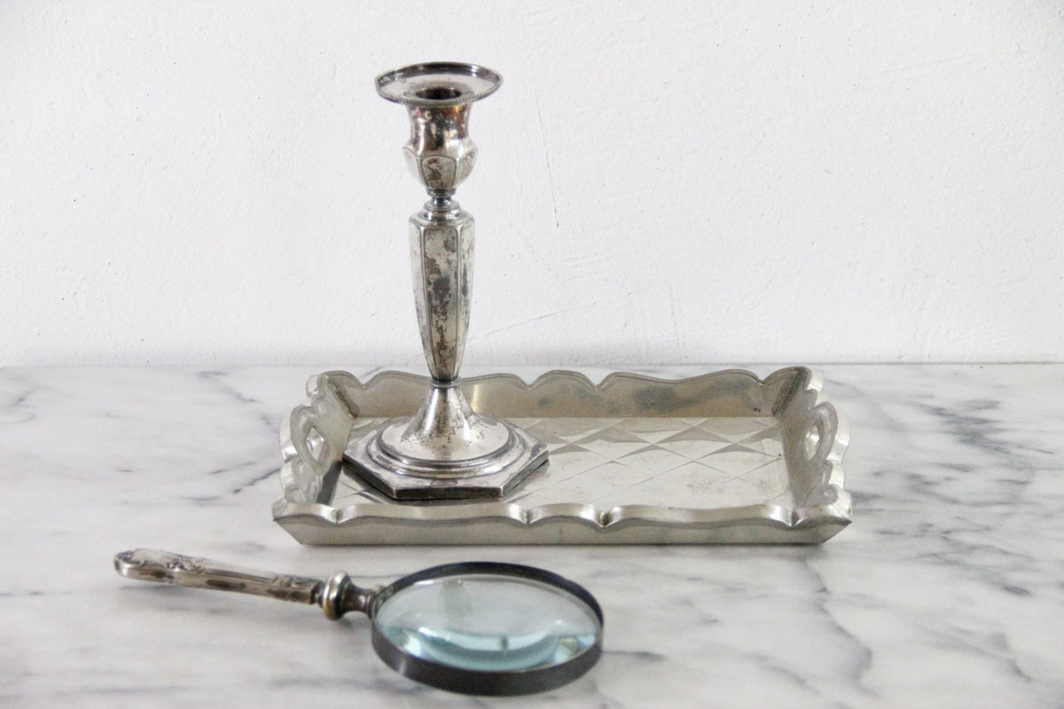 Vintage Mexican Tin Tray | Quilted Metal Over Wood Serving Tray - Debra Hall Lifestyle