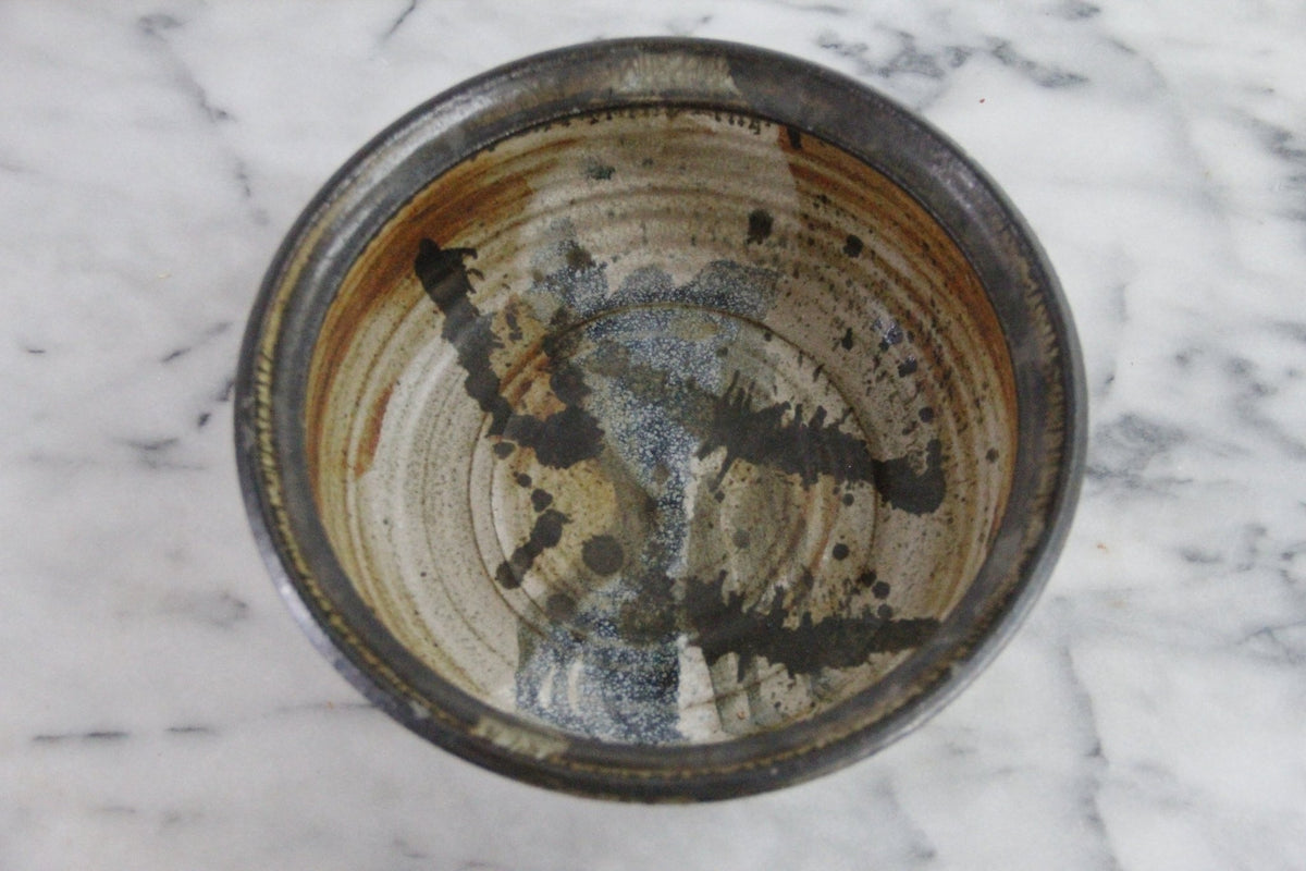 Vintage Midcentury Studio Pottery Bowl | Ribbed Stoneware - Debra Hall Lifestyle