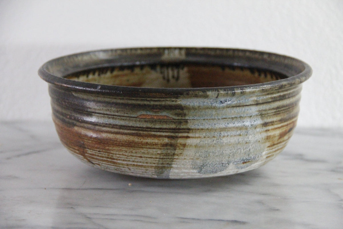 Vintage Midcentury Studio Pottery Bowl | Ribbed Stoneware - Debra Hall Lifestyle