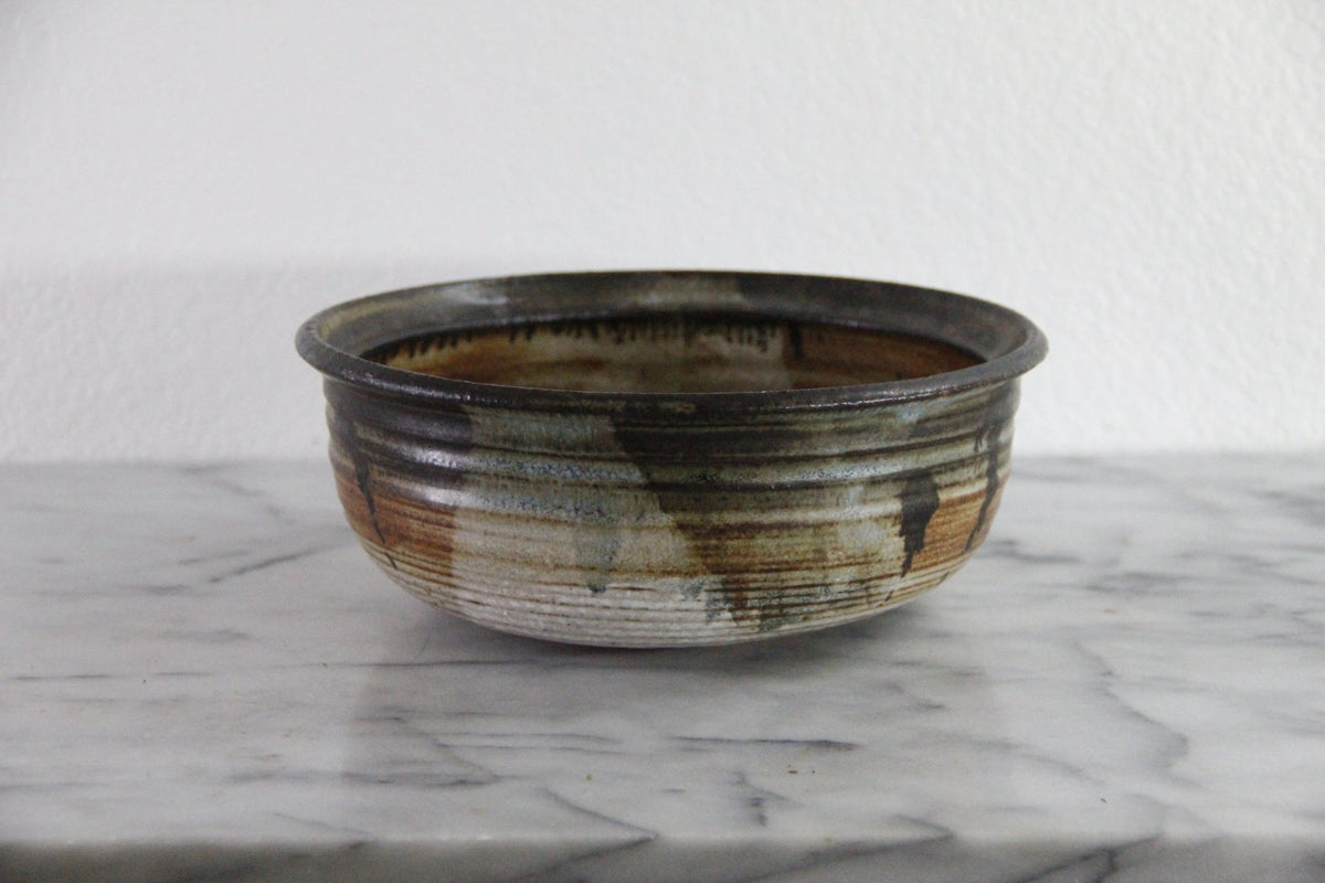Vintage Midcentury Studio Pottery Bowl | Ribbed Stoneware - Debra Hall Lifestyle
