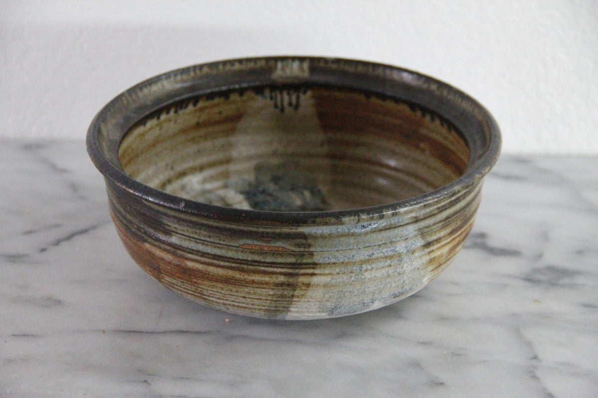 Vintage Midcentury Studio Pottery Bowl | Ribbed Stoneware - Debra Hall Lifestyle
