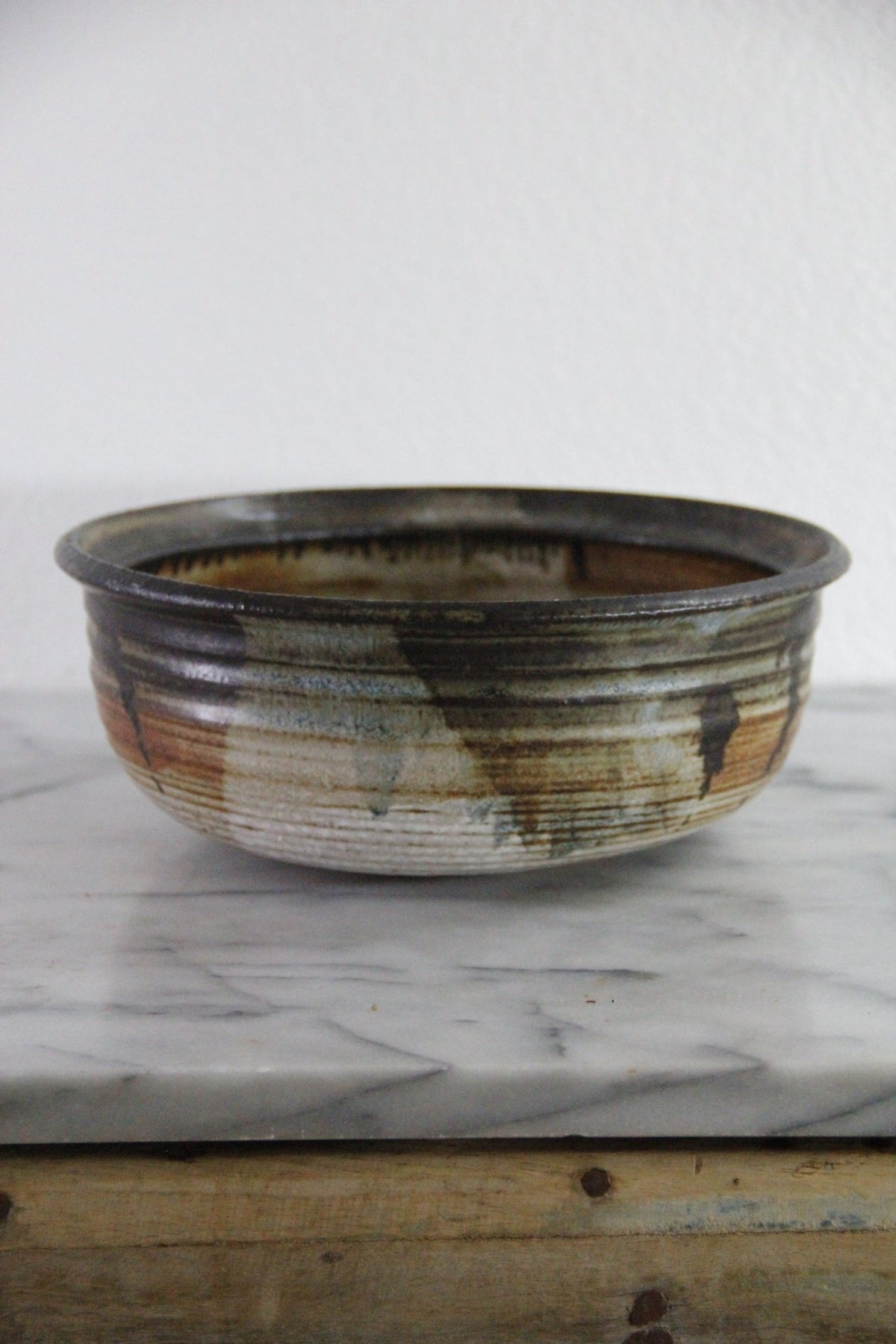 Vintage Midcentury Studio Pottery Bowl | Ribbed Stoneware - Debra Hall Lifestyle