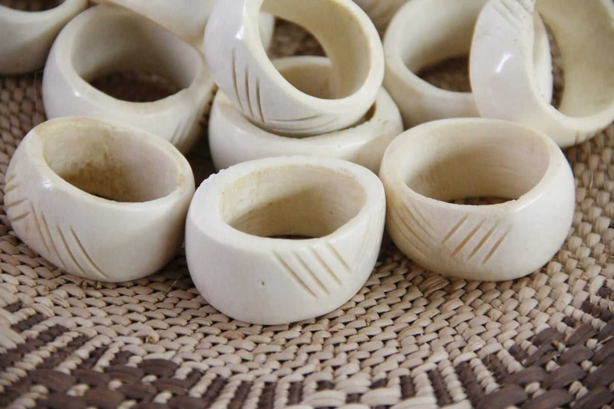 Vintage Napkin Ring | White Carved Bone-Natural 6 Pcs. - Debra Hall Lifestyle