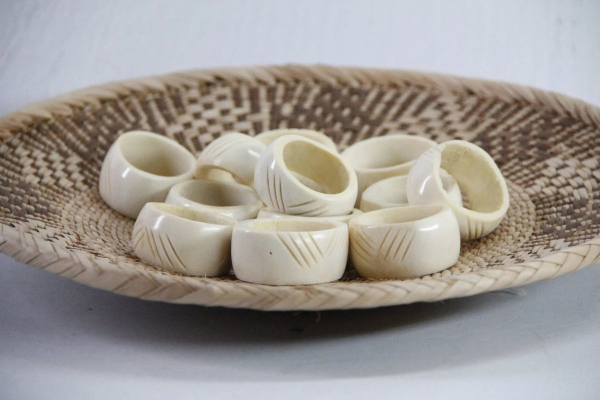 Vintage Napkin Ring | White Carved Bone-Natural 6 Pcs. - Debra Hall Lifestyle