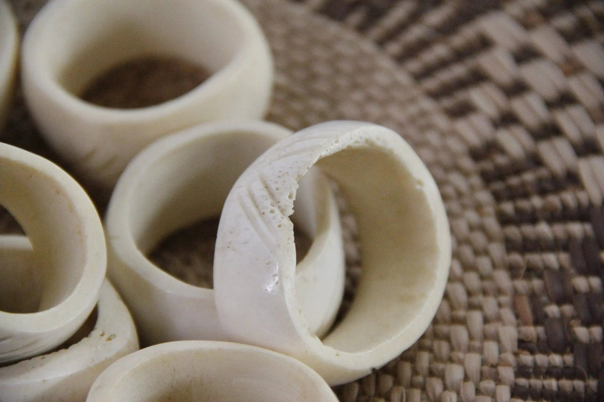 Vintage Napkin Ring | White Carved Bone-Natural 6 Pcs. - Debra Hall Lifestyle