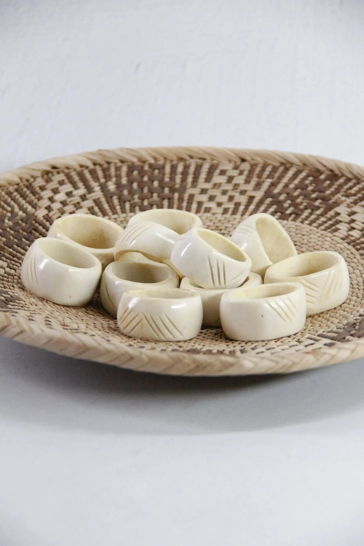 Vintage Napkin Ring | White Carved Bone-Natural 6 Pcs. - Debra Hall Lifestyle