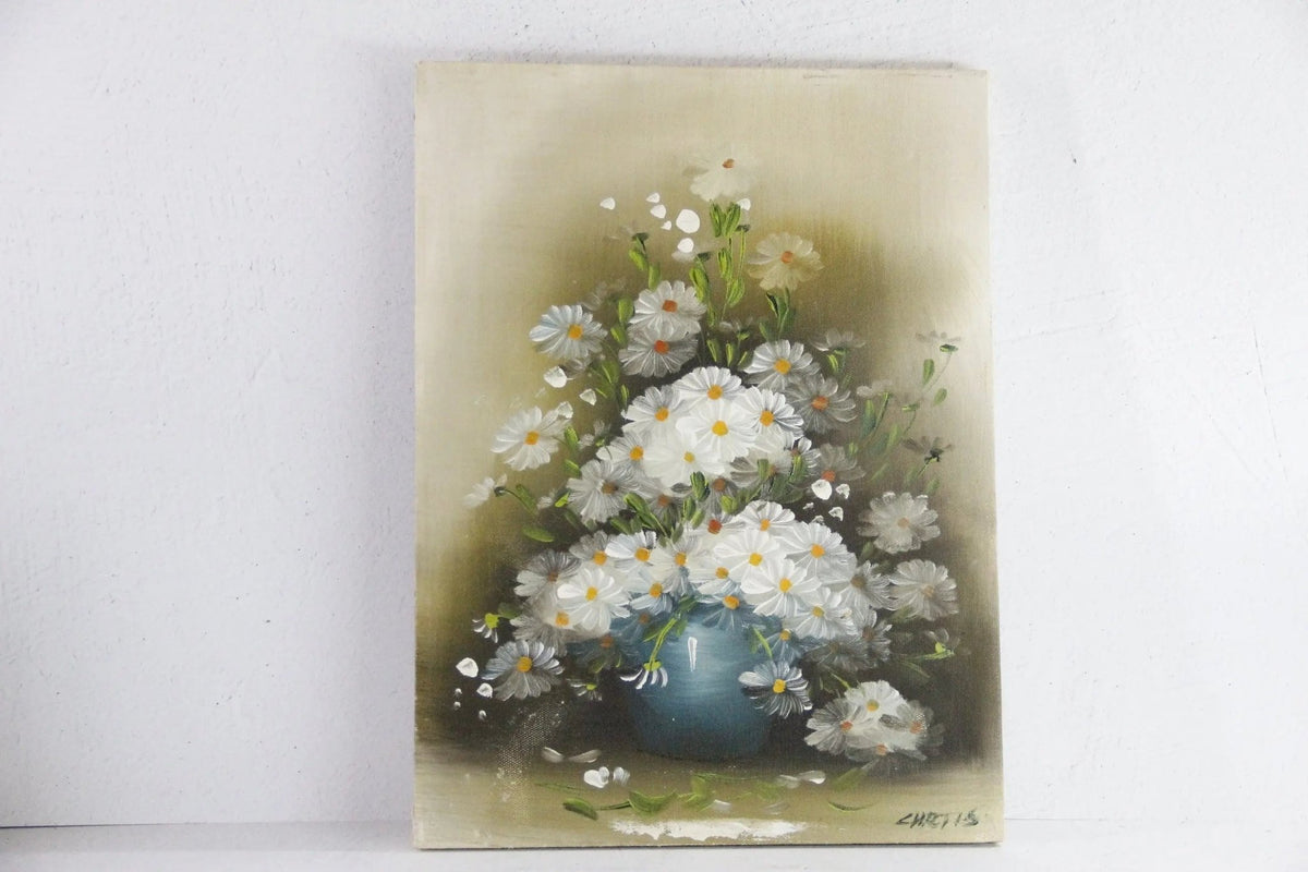 Vintage Oil On Canvas Painting | White Daisies Floral Signed - Debra Hall Lifestyle
