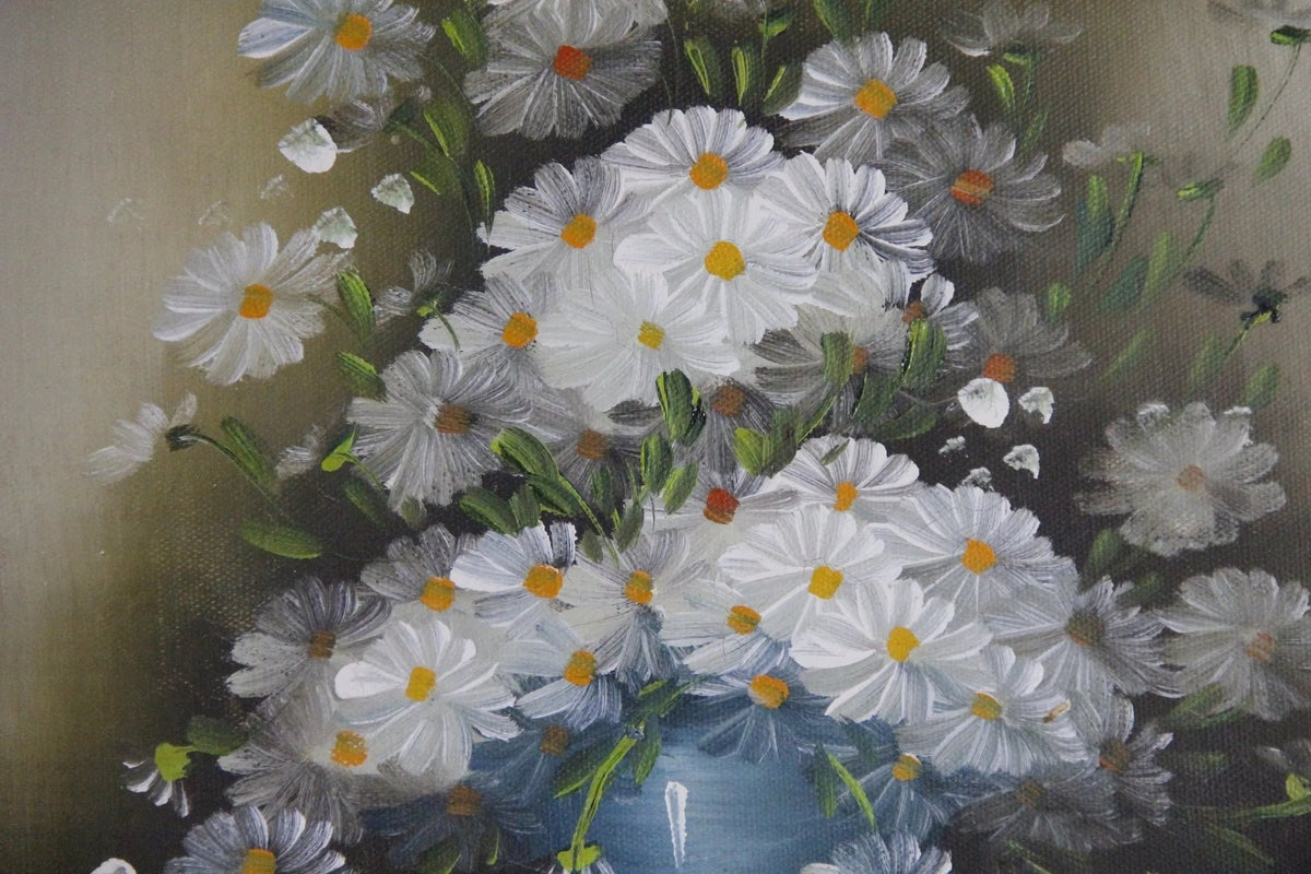Vintage Oil On Canvas Painting | White Daisies Floral Signed - Debra Hall Lifestyle