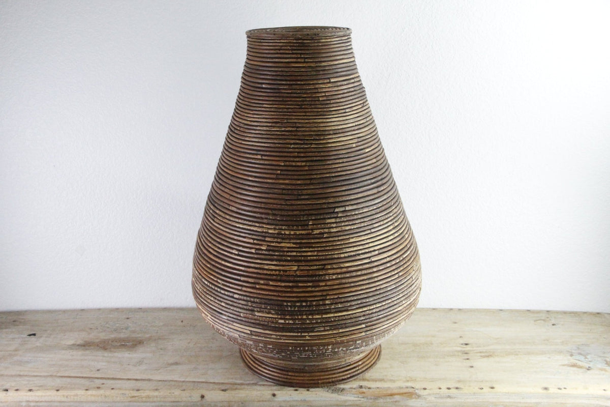 Vintage Pencil Reed Floor Vase | Large Rattan Basket - Debra Hall Lifestyle