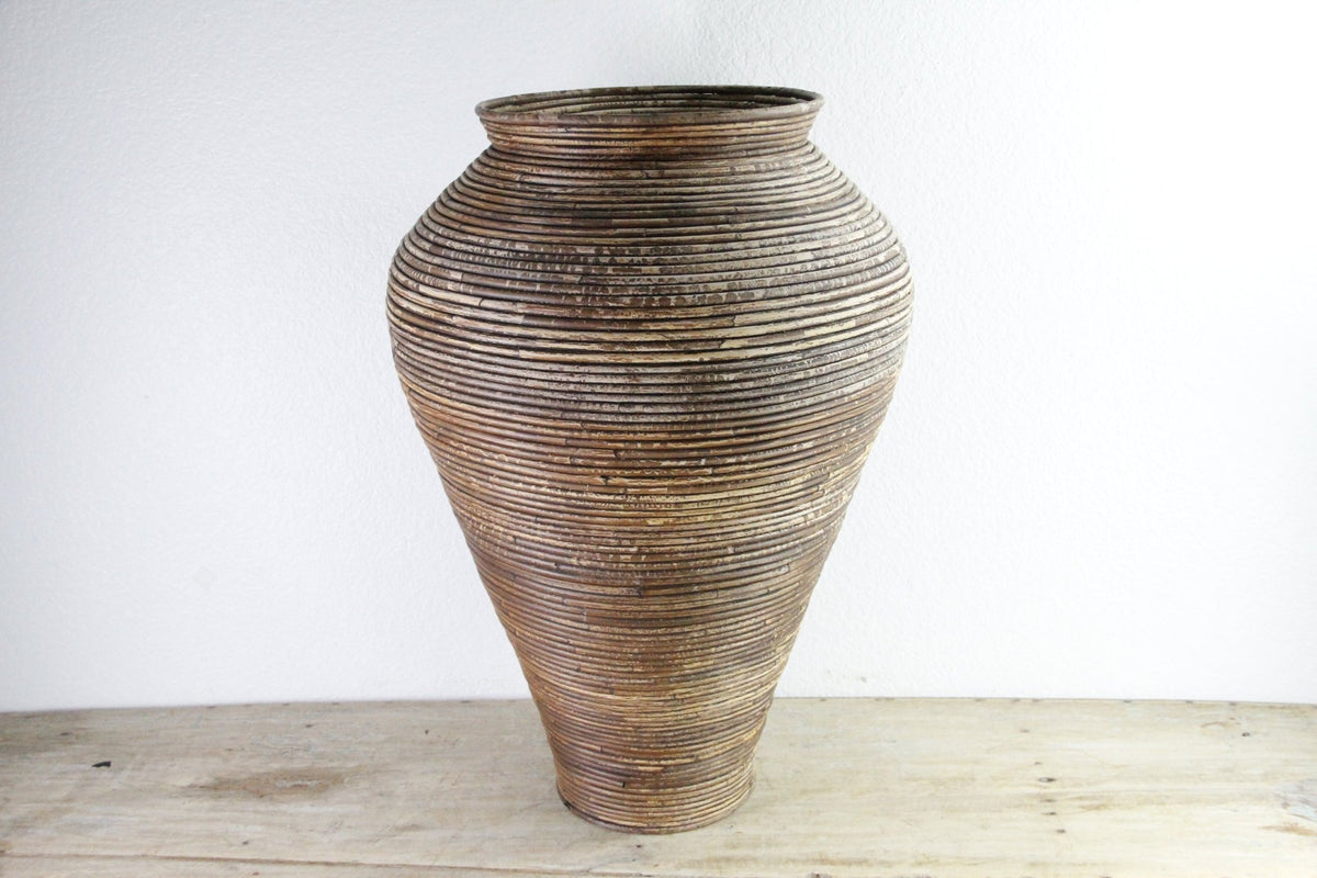 Vintage Pencil Reed Floor Vase | Large Rattan Basket - Debra Hall Lifestyle