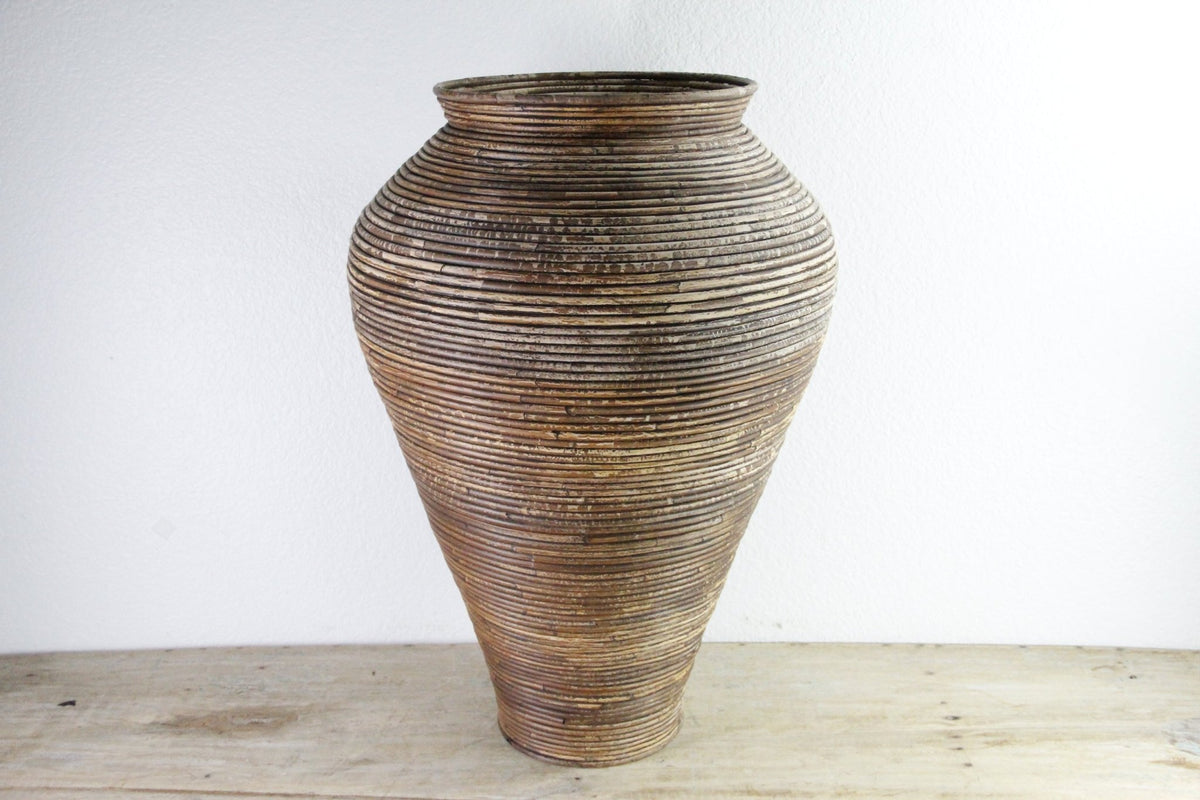 Vintage Pencil Reed Floor Vase | Large Rattan Basket - Debra Hall Lifestyle