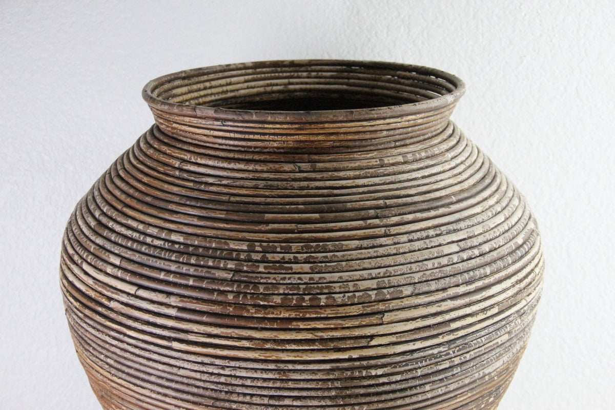 Vintage Pencil Reed Floor Vase | Large Rattan Basket - Debra Hall Lifestyle