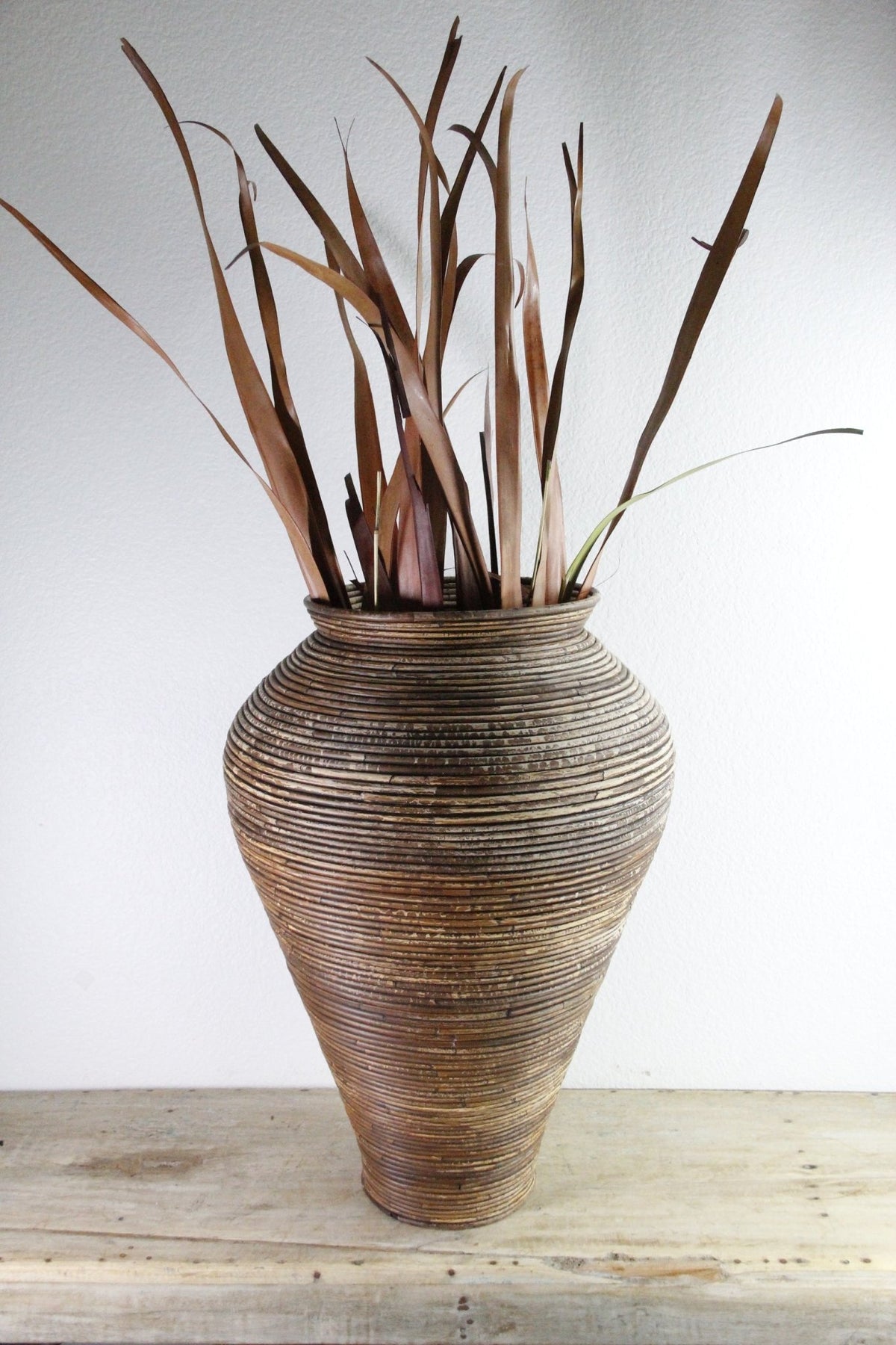 Vintage Pencil Reed Floor Vase | Large Rattan Basket - Debra Hall Lifestyle