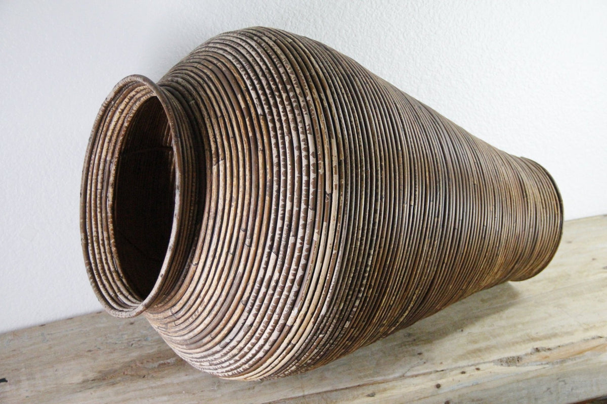 Vintage Pencil Reed Floor Vase | Large Rattan Basket - Debra Hall Lifestyle