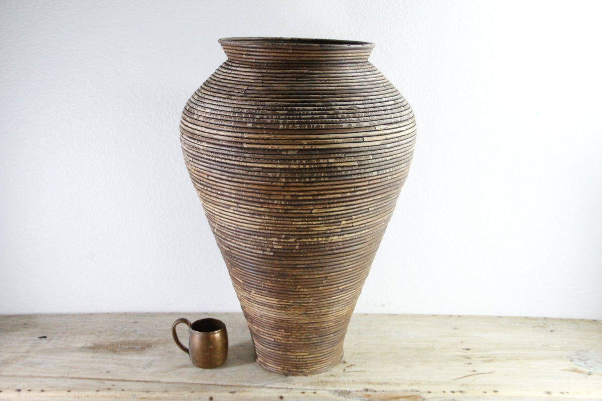 Vintage Pencil Reed Floor Vase | Large Rattan Basket - Debra Hall Lifestyle