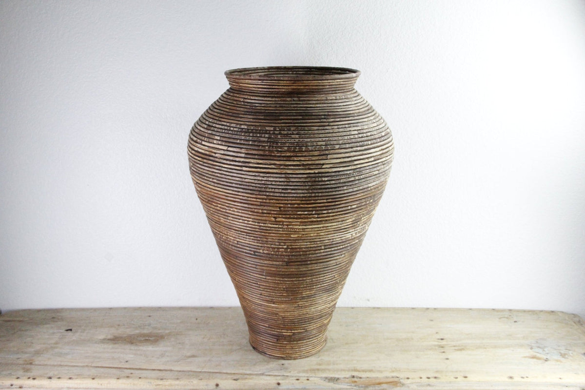Vintage Pencil Reed Floor Vase | Large Rattan Basket - Debra Hall Lifestyle
