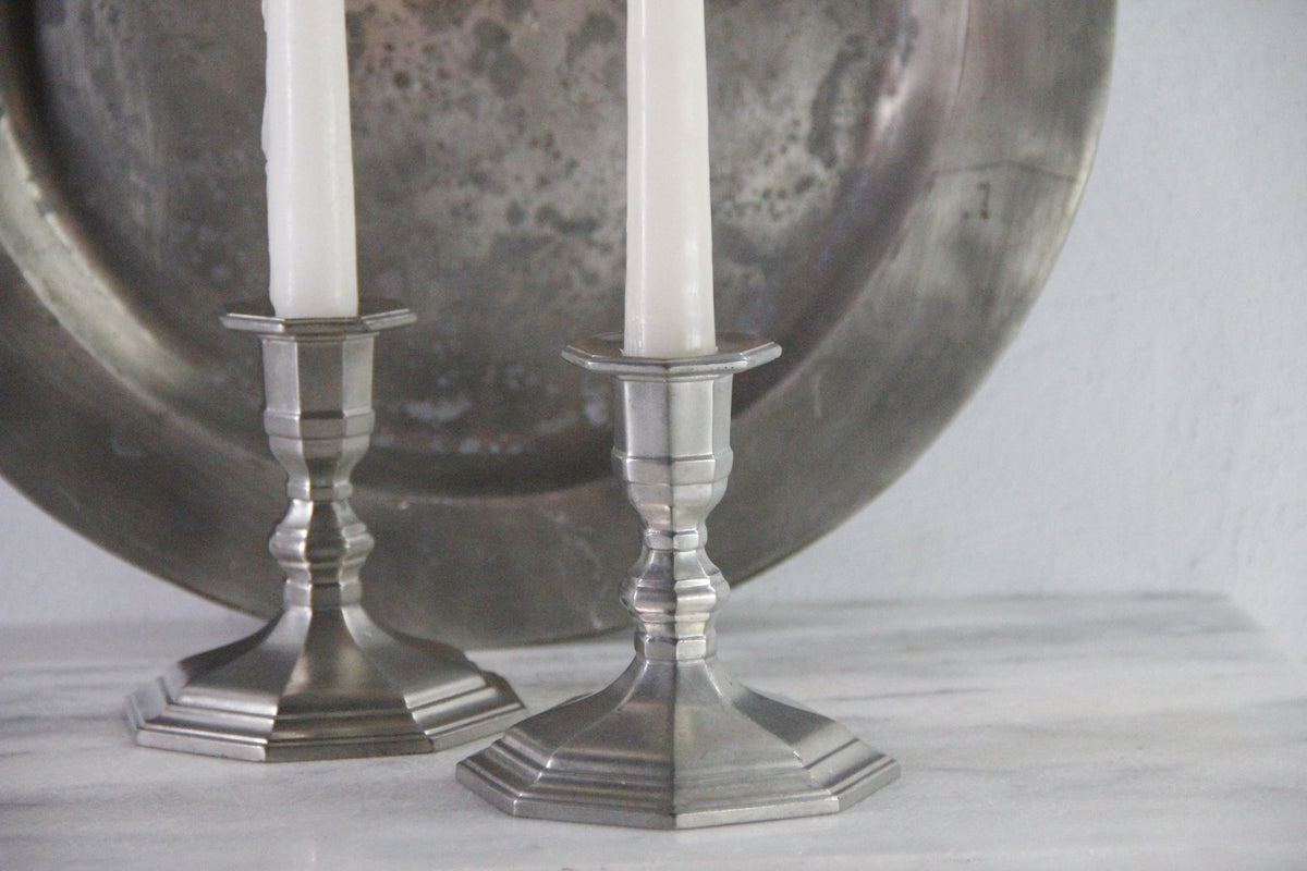 Vintage Pewter Candlestick Holders by Gorham | Octette Pair - Debra Hall Lifestyle