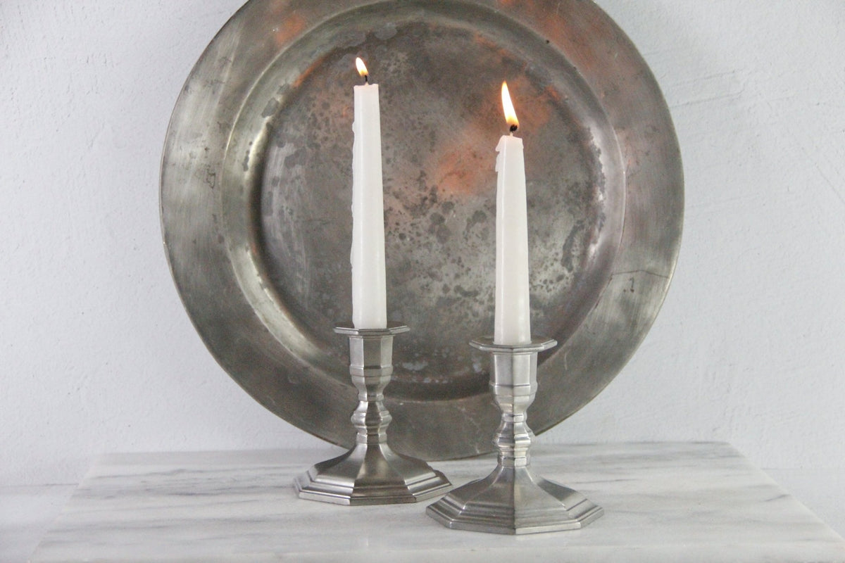 Vintage Pewter Candlestick Holders by Gorham | Octette Pair - Debra Hall Lifestyle
