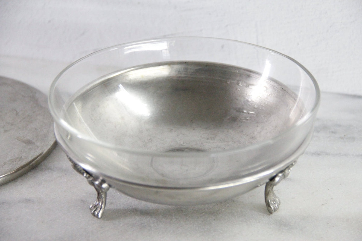 Vintage Pewter Serving Bowl | Footed Glass Liner Dish - Debra Hall Lifestyle