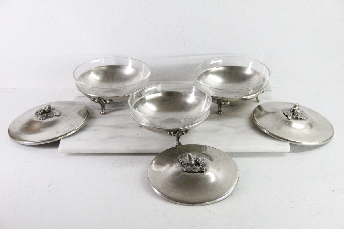 Vintage Pewter Serving Bowl | Footed Glass Liner Dish - Debra Hall Lifestyle