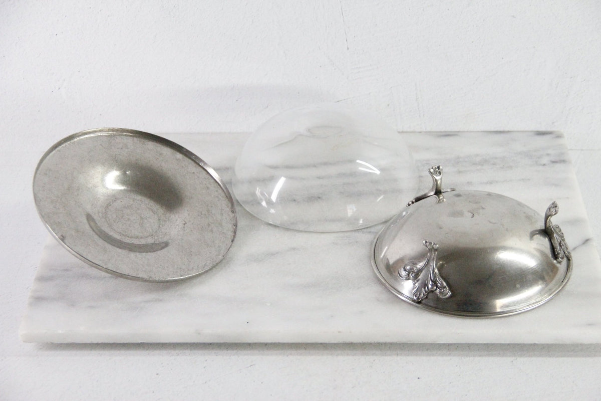 Vintage Pewter Serving Bowl | Footed Glass Liner Dish - Debra Hall Lifestyle